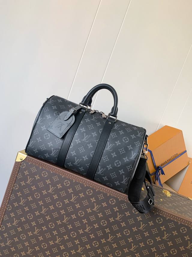 M46655 黑花 M22765压花 顶级原单 变码芯片 本款 Keepall BandoulièRe 35 手袋借 Monogram Eclipse 涂层帆布