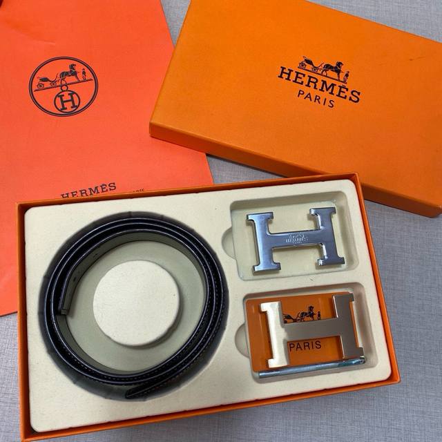 H精品款 ☆双扣礼盒套装 含礼盒 专柜有售 爱马仕专柜在售正品 此款采用头层牛皮制作 油边细致、☆正品开模 搭配原版仿铜扣五金 3.8Cm规格 送打眼针