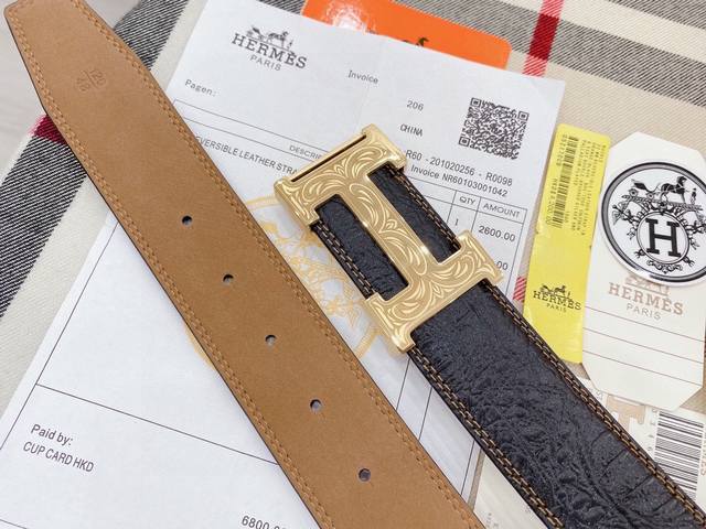 HermèS爱马仕经典元素，正反两面呈现不同色调，扣头金属工艺，经手工打磨而成，环绕细节，定格精彩瞬间。38Mm.皮带腰带