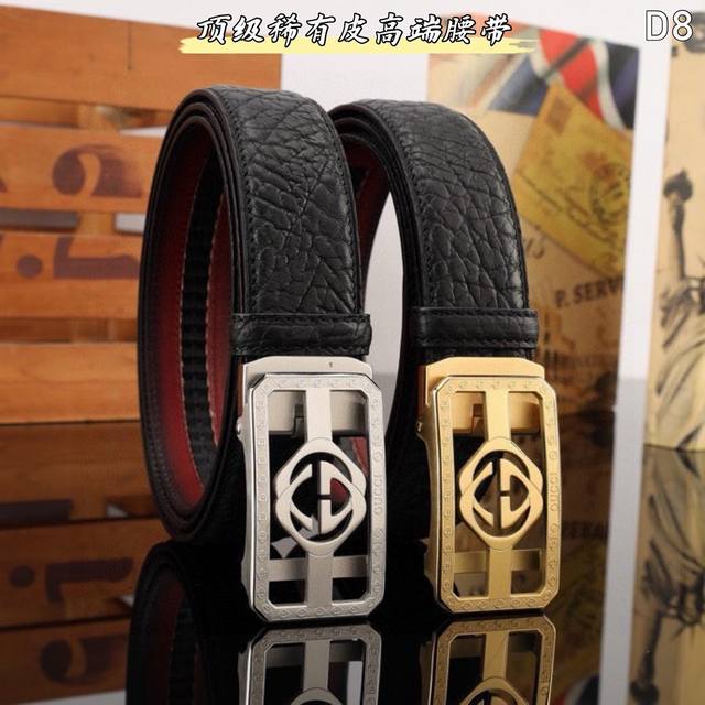 工厂直发 品名：古奇G野牛皮 宽度: 3.5Cm 特性：野牛皮、无夹层 带型：平滑带 滑道 全新升级版野牛皮板带，对帖意大利托斯卡纳进口透染树膏皮，两层对贴无夹