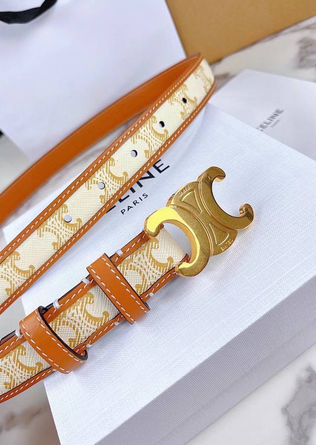 Celine2.5Cm女士织物牛皮革腰带 无法抵抗的Celine凯旋门皮带 缝边设计 官网新配色 一眼心动 超百搭 时尚博主人手一条 皮带腰带