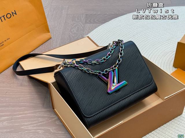 折叠盒 原版五金带Logo Lv Twist新款包包 复古优雅 永远的经典 正式休闲皆可 日常通勤无压力 尺寸：23 16