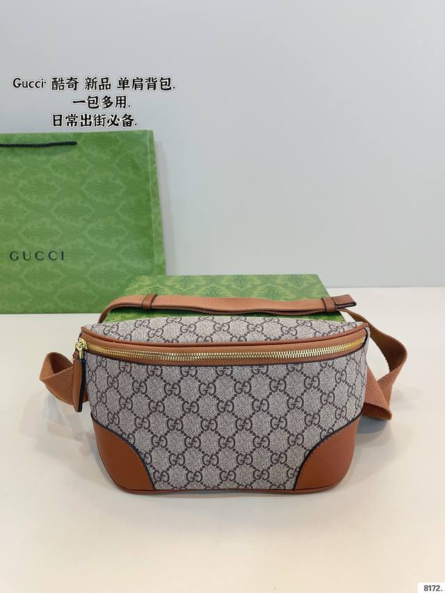 Gucci古奇 腰包百搭款Marmont 酷奇虎头印花 单肩包斜女包 美到无法无天的款式 今年简直引领时尚最In元素 上身超级好看 尺寸：24*16Cm