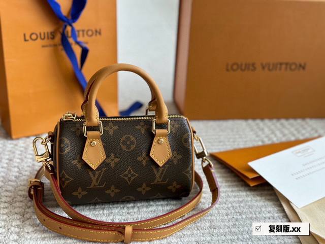 190 配盒 size：16*10Cm L家 Ss2022 Speedy Nano 代购渠道 台湾客定老花+五金+黄皮 肩带可以拆卸和调节长短哦！