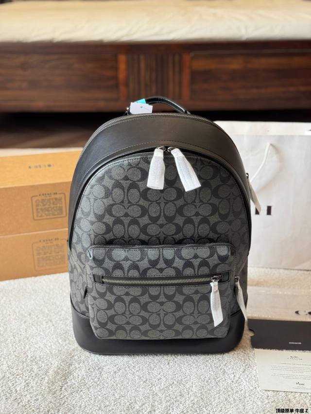 顶级原单 牛皮 蔻驰 Coach West 35 黑色老花拼色双肩包 全身配皮 男女同款大号双肩包 全黑经典设计 经典百搭 性价比超高 入门级的经典包款 尺寸3