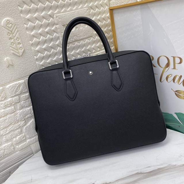 montblanc 万宝龙匠心系列薄款公文包手提包#顶级原单尺寸39-29-5黑色-卡其色型号:5257-1