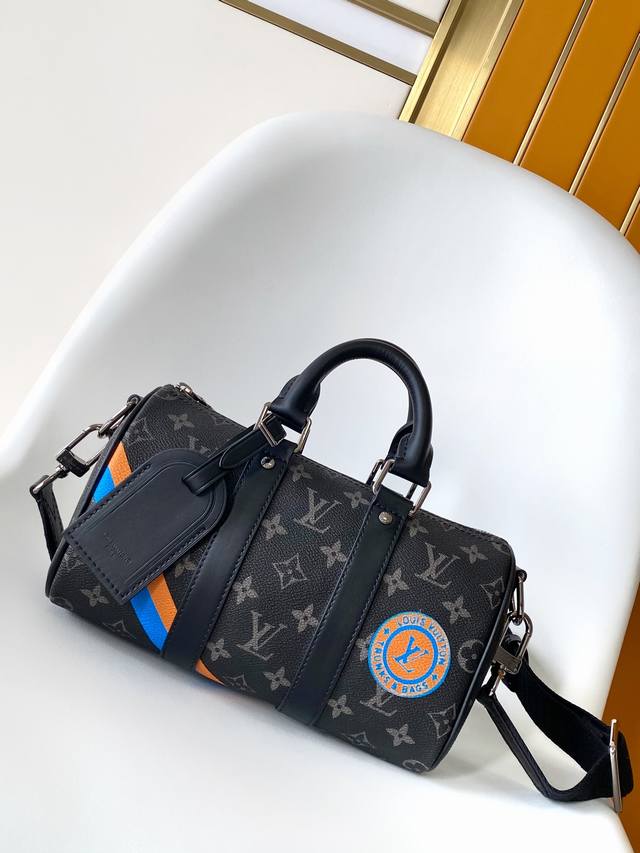 163C01 芯片 P2460 顶级原单M11591 M46271黑花 枕头包 本款 Keepall 25 手袋取材 Monogram Eclipse Reve