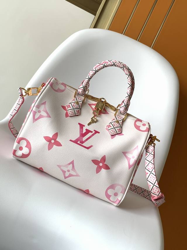 M22987黄色 M23073玫红 顶级原单 本款 Speedy Bandouli Re 25 手袋令涂层帆布映现 Giant Monogram 图案的粉彩效果