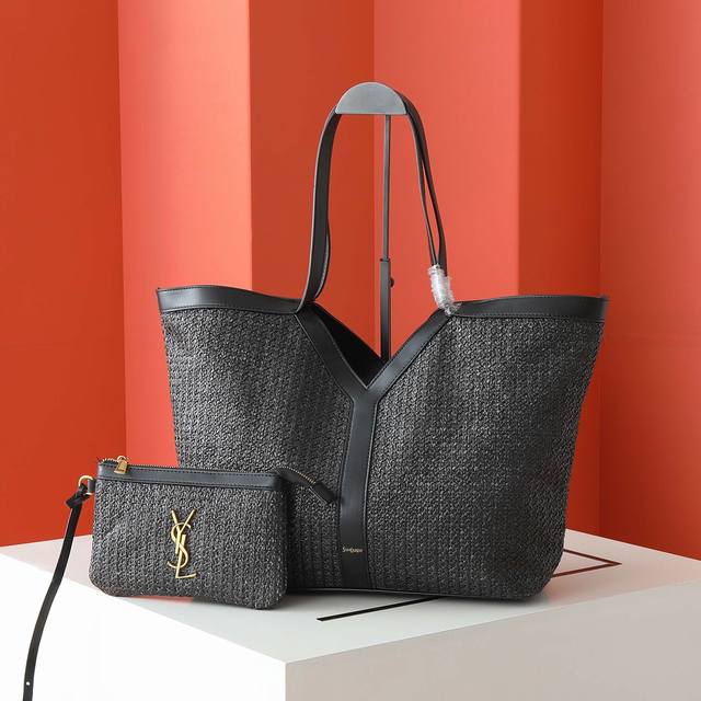 Size 50 31 11 ysl圣罗兰草编子母托特包 超大空间 草编配皮肩带 撞色设计搭配大Y Logo 别有一番风味 巨轻盈 慵懒随性 自在随心