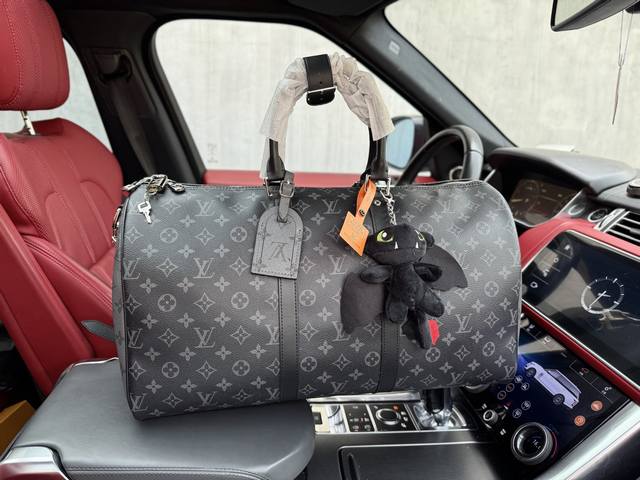 高端货 新款 Louis Vuitton Lv旅行袋 路易威登纯牛皮旅行袋 Louis Vuitton Keepall 50 老花压印可拆卸可调节肩带 皮革 旅