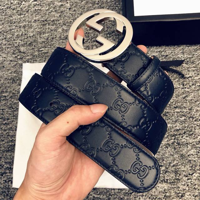 Gucci 专柜同步原单腰带，进口原版牛皮压花，树膏磨砂底，内圈抛光原厂扣头，宽度3.8Cm