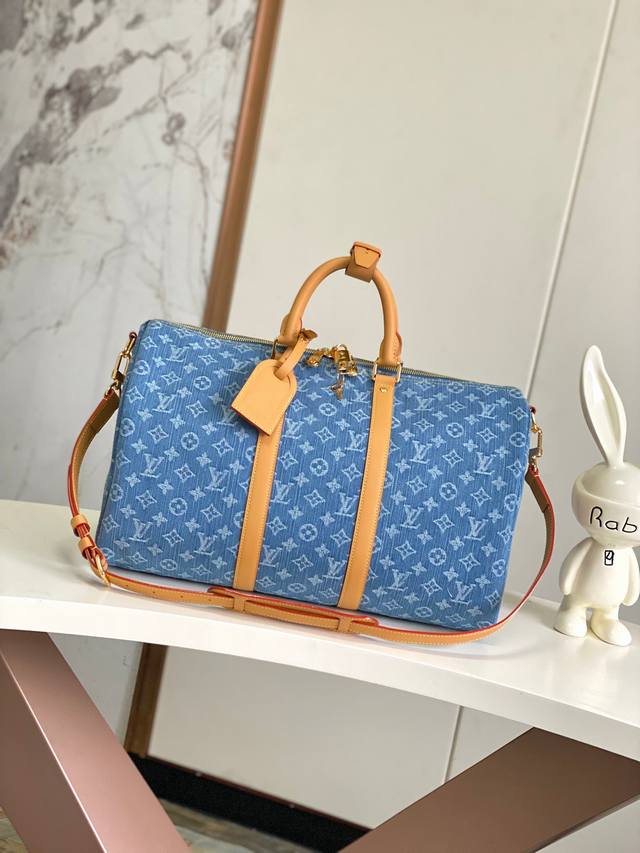 海原外单 独实家拍 半钢163芯片M25334深蓝 色牛仔 变码芯片版 旅行袋系列 Keepall BandoulièRe 45旅行袋 本款Keepall Ba