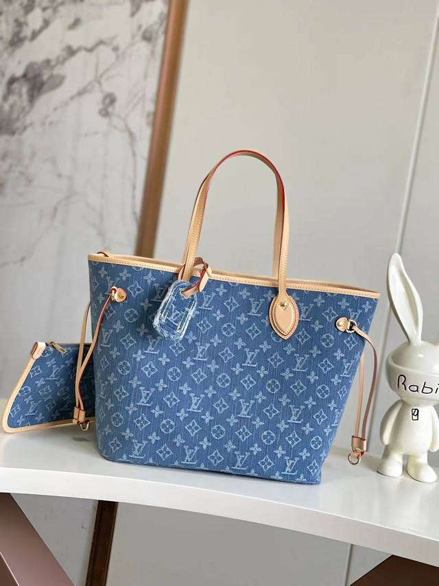 海原外单 独实家拍 半钢163芯片 Neverfull 中号手袋 M13192 蓝色 丹宁牛仔 本款 Neverfull 中号手袋为 Monogram 丹宁布点