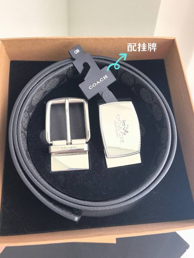 一条带一个扣 一条带两个扣 礼物原单货---[飞吻]Coach 蔻驰皮带 双面男士腰带双扣礼盒装皮带， 双面都可以用， 精致原版扣，宽度3.8Cm私密渠道！专柜