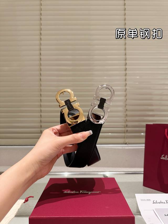 钢扣 高版本！腰带 菲拉格慕牛皮皮带～热门款 男女通用皮带里面最火的版本啦～质量很好 全套包装！五金绝对不褪色 皮带头和专柜一样的哦～ 配礼盒手提袋发票