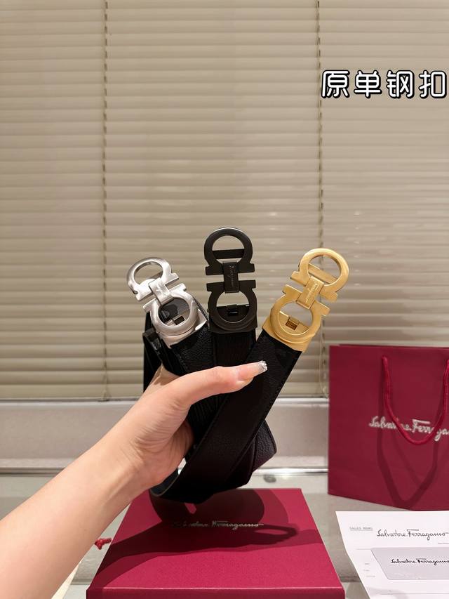 钢扣 高版本！腰带 菲拉格慕牛皮皮带～热门款 男女通用皮带里面最火的版本啦～质量很好 全套包装！五金绝对不褪色 皮带头和专柜一样的哦～ 配礼盒手提袋发票