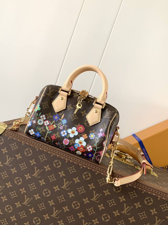 顶级原单，变码芯片M14175 本款 Speedy BandoulièRe 20 手袋融合 Monogram 帆布和牛皮革饰边，再借路易威登 X 村上隆再版系列