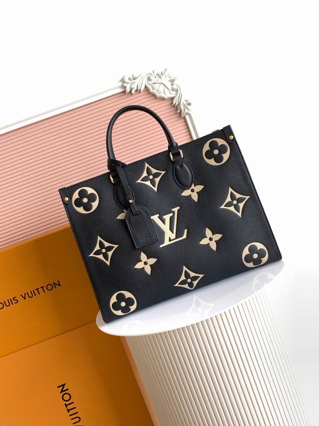 45495款 有吊牌 头层牛皮 顶级原单加强版 163C01变码芯片 M45595黑色 M45494杏印 M45495黑印 顶级原单本款 Onthego 中号手