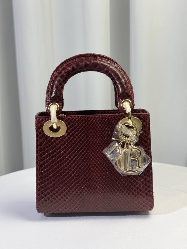 Mini 17Cm 进口蟒蛇皮 两条肩带 三格戴妃手提&单肩包