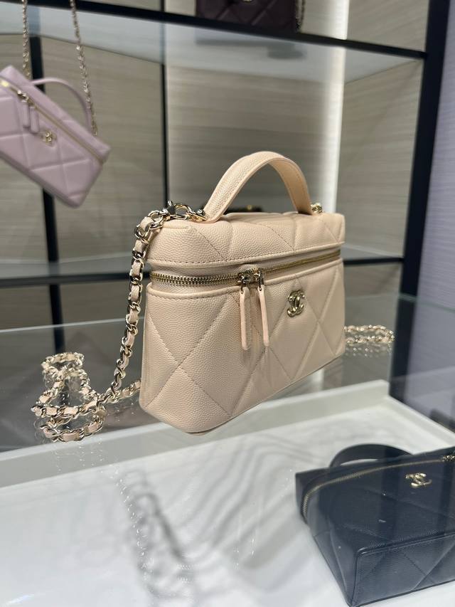 Ohanel 25K新款 大棱格 Lp链条 手柄化妆包 牛皮 单肩斜挎手提包 尺寸：19.5Cmx5Cmx17Cm型号Ap6420Y