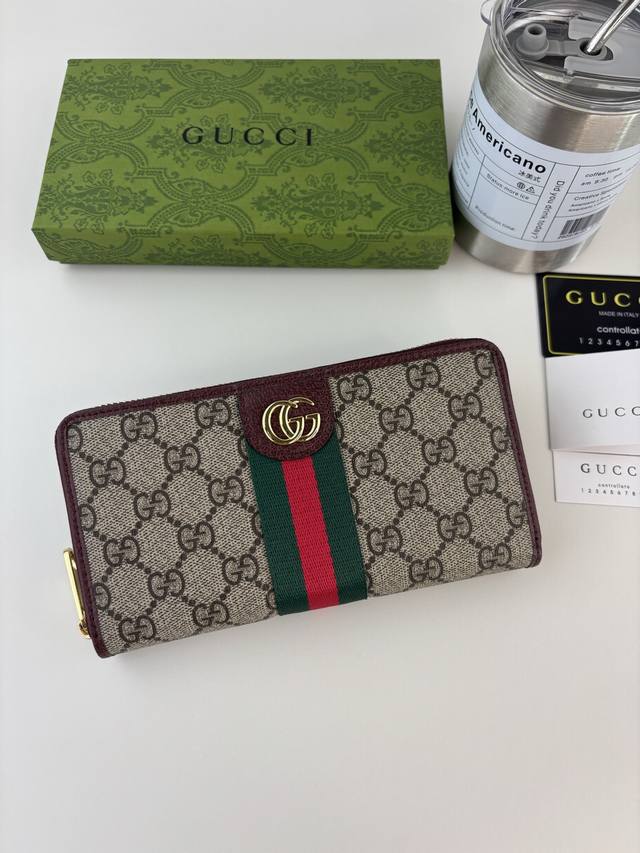 Guccl 官网同步新款！Ophidia系列～拉链钱包，采用Gg Supreme 猪皮纹搭Pvc配以标志性双G 五金唛头，经典著作红绿色织带，高端棉布拉链～精制