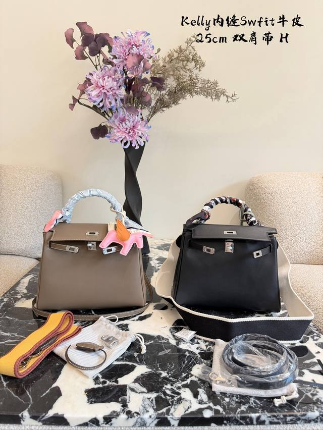 Kelly25Swfit牛皮内缝有点子松弛在身上 补货补货 内里拼色洋气 内缝终于来啦～ 超级松弛大气就是坠牛的配盒子