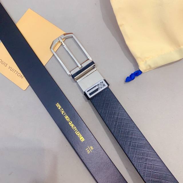 配图片款正版包装，Lv家专柜正品款，精品旋转针扣，弧度与亮度正版一致，原厂黄牛单层皮压花，意大利皮胚定制。3.4Cm宽度规格，顶级工艺 - 点击图像关闭