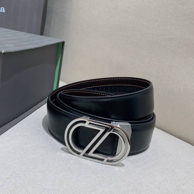 杰尼亚新款同步。配正版包装新款更新，原单高货版本，非便宜皮料，双面头层牛皮，精品自动钢扣，看货看品质带宽3.4Cm，对版对货，全套包装！市场高版本！