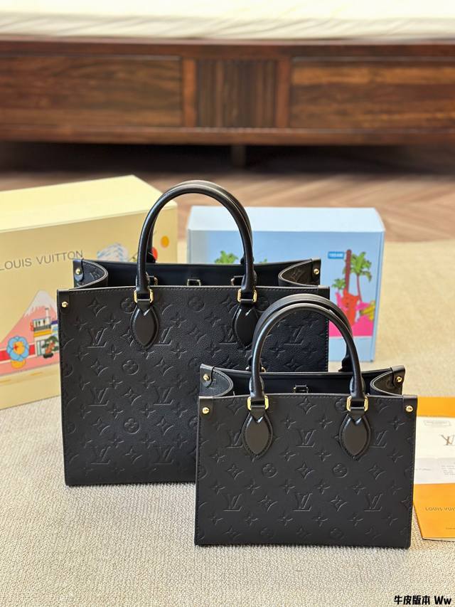 牛皮版本 Lv Onthego 35 25Cm 压字 丛林包 时尚托特包 折叠礼盒 原单品质 Lv A B面喷绘 Onthego妈咪袋 性价比之王这是一款超赞的