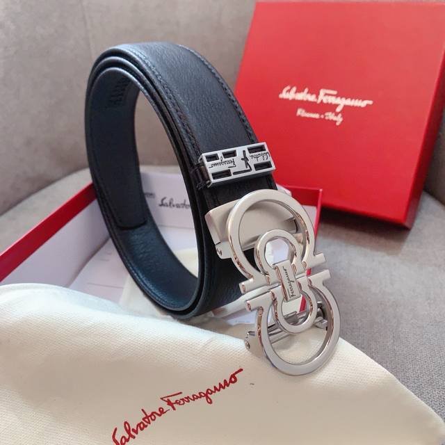 配图片款正版包装，菲拉格慕高端原单品质，包边高端工艺贴合制作，原厂进口鲨鱼线头层牛皮版型，搭配精品纯钢自动扣，看货看品质带宽3.5Cm，对版对货，高清实拍大图全