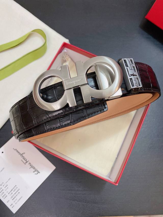 配正版包装菲拉格慕官网同步新款，镀钯精品扣，意大利进口小鳄鱼肚纹系列，原单定制磨砂底，清晰皮纹质感柔软，请看图片认细节，品质保真， 制作工艺考究 媲美正品无压力